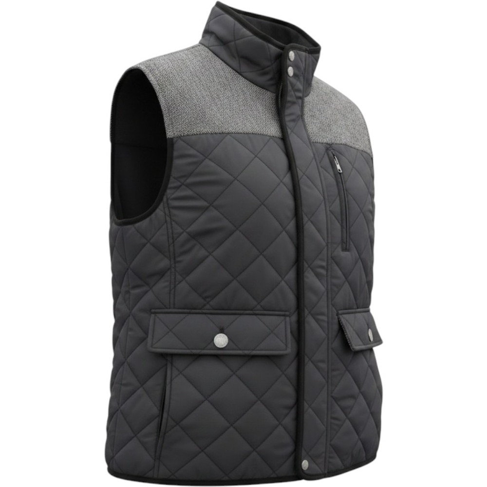 Vince Camuto Quilted Puffer Vest Mens Large Black Herringbone Winter Layering